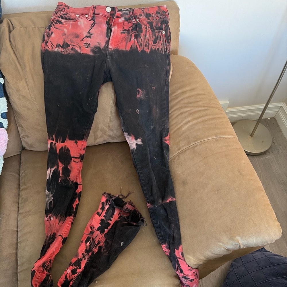 Men's Slim Straight Jeans - Red and Black